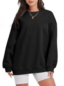 caracilia womens oversized sweatshirts cute pullover long sleeve dressy casual top comfy hoodie fall winter lightweight round neck fleece loose fit sweatshirt y2k clothes a1019heise-l black