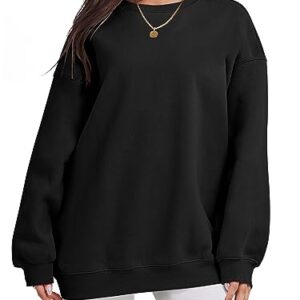 Caracilia Womens Oversized Sweatshirts Cute Pullover Long Sleeve Dressy Casual Top Comfy Hoodie Fall Winter Lightweight Round Neck Fleece Loose Fit Sweatshirt Y2K Clothes A1019heise-L Black