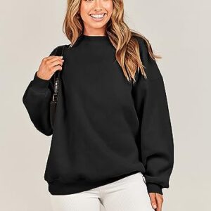 Caracilia Womens Oversized Sweatshirts Cute Pullover Long Sleeve Dressy Casual Top Comfy Hoodie Fall Winter Lightweight Round Neck Fleece Loose Fit Sweatshirt Y2K Clothes A1019heise-L Black