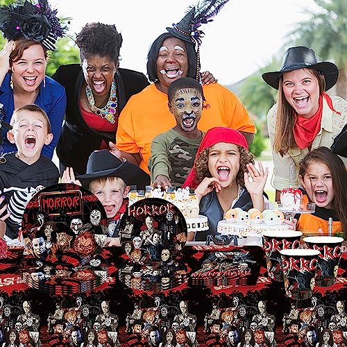 Horror Movie Birthday Party Supplies Horror Movie Party Favors Tableware Includes Tablecloth Cups Plates Napkins for Halloween Decor