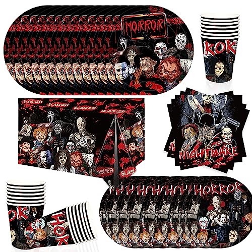 Horror Movie Birthday Party Supplies Horror Movie Party Favors Tableware Includes Tablecloth Cups Plates Napkins for Halloween Decor