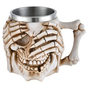 stainless steel skull mug viking drinking cup perfect halloween decoration and gift for men - beer stein, tankard, coffee mug, and tea cup in one