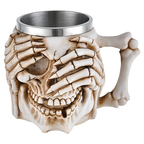 Stainless Steel Skull Mug Viking Drinking Cup Perfect Halloween Decoration and Gift for Men - Beer Stein, Tankard, Coffee Mug, and Tea Cup in One