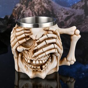 Stainless Steel Skull Mug Viking Drinking Cup Perfect Halloween Decoration and Gift for Men - Beer Stein, Tankard, Coffee Mug, and Tea Cup in One