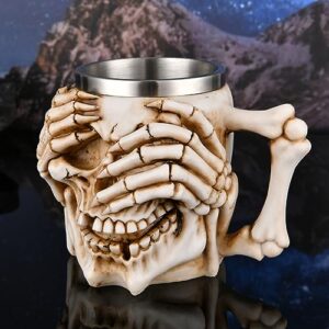 Stainless Steel Skull Mug Viking Drinking Cup Perfect Halloween Decoration and Gift for Men - Beer Stein, Tankard, Coffee Mug, and Tea Cup in One