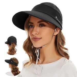century star womens sun hat wide brim uv protection summer visor 2 in 1 zip-off beach hat for women golf hats outdoor cap black one size
