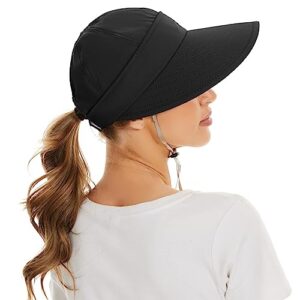 Century Star Womens Sun Hat Wide Brim UV Protection Summer Visor 2 in 1 Zip-Off Beach Hat for Women Golf Hats Outdoor Cap Black One Size
