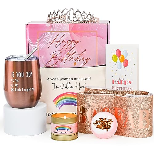 30th Birthday Gifts for Women, Happy 30th Birthday Gifts for Her Unique Birthday Surprise Gift Basket for Her 30 Year Old Women Birthday Gift Ideas Dirty 30 Gifts for Women,Pink