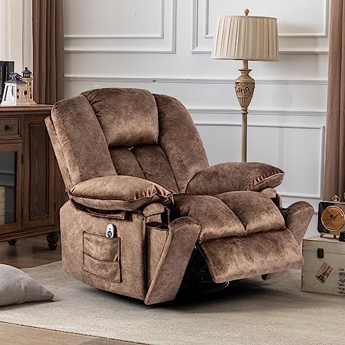 YI DANICA Rocker Recliner Chair Massage with Heated Modern Ergonomic Lounge 360 Degree Swivel Single Sofa Seat Living Room Lounge High-Resilience Sponge Filling USB Charge Port