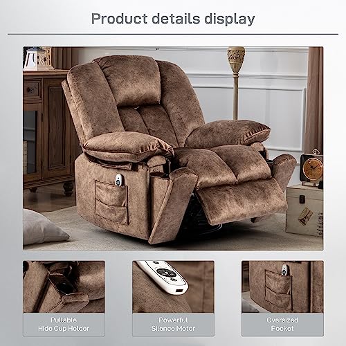 YI DANICA Rocker Recliner Chair Massage with Heated Modern Ergonomic Lounge 360 Degree Swivel Single Sofa Seat Living Room Lounge High-Resilience Sponge Filling USB Charge Port