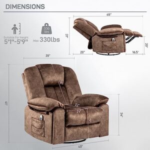 YI DANICA Rocker Recliner Chair Massage with Heated Modern Ergonomic Lounge 360 Degree Swivel Single Sofa Seat Living Room Lounge High-Resilience Sponge Filling USB Charge Port