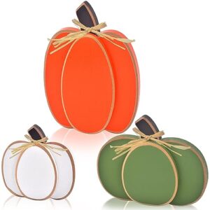 idatoo thanksgiving decorations for home, 3pcs rustic fall decor wooden pumpkin tabletop sign block set, autumn tiered tray décor for halloween farmhouse harvest mantel spice table centerpiece (3 pcs pumpkin)