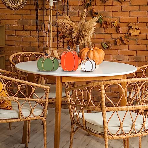 IDATOO Thanksgiving Decorations for Home, 3PCs Rustic Fall Decor Wooden Pumpkin Tabletop Sign Block Set, Autumn Tiered Tray Décor for Halloween Farmhouse Harvest Mantel Spice Table Centerpiece (3 pcs pumpkin)