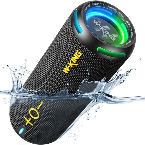 W-KING Bluetooth Speakers, IP67 Waterproof Outdoor Portable Wireless Speaker Loud, Customized EQ APP/Deep Bass, 40W HD 360° Stereo Sound with V5.3/DSP/TF/AUX, Party Lights for Halloween, Shower, Home