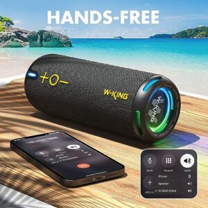 W-KING Bluetooth Speakers, IP67 Waterproof Outdoor Portable Wireless Speaker Loud, Customized EQ APP/Deep Bass, 40W HD 360° Stereo Sound with V5.3/DSP/TF/AUX, Party Lights for Halloween, Shower, Home