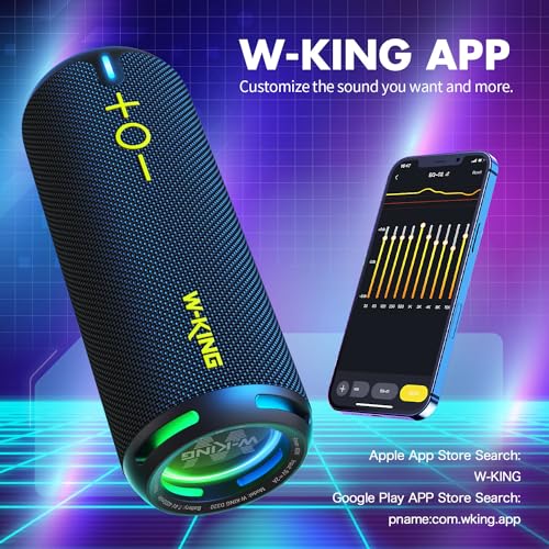 W-KING Bluetooth Speakers, IP67 Waterproof Outdoor Portable Wireless Speaker Loud, Customized EQ APP/Deep Bass, 40W HD 360° Stereo Sound with V5.3/DSP/TF/AUX, Party Lights for Halloween, Shower, Home