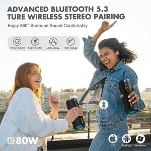 W-KING Bluetooth Speakers, IP67 Waterproof Outdoor Portable Wireless Speaker Loud, Customized EQ APP/Deep Bass, 40W HD 360° Stereo Sound with V5.3/DSP/TF/AUX, Party Lights for Halloween, Shower, Home