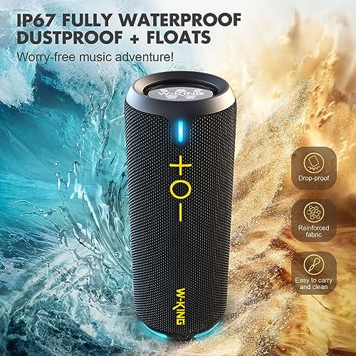 W-KING Bluetooth Speakers, IP67 Waterproof Outdoor Portable Wireless Speaker Loud, Customized EQ APP/Deep Bass, 40W HD 360° Stereo Sound with V5.3/DSP/TF/AUX, Party Lights for Halloween, Shower, Home