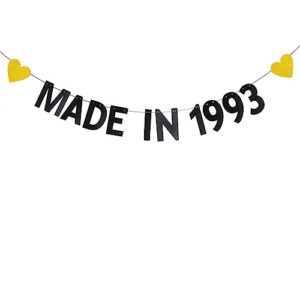 weiandbo black glitter banner made in 1993,pre-assembled,30th birthday party decorations bunting sign backdrops,made in 1993