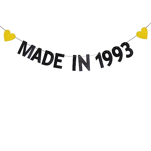 WEIANDBO Black Glitter Banner MADE IN 1993,pre-assembled,30th Birthday Party Decorations Bunting Sign Backdrops,MADE IN 1993