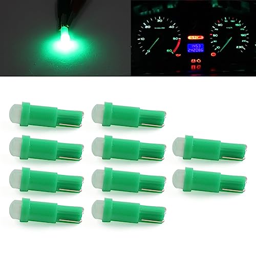 Newsmarts Pack of 10 T5 LED Bulb Dashboard Dash Lights 1 SMD Wedge Base for Car Truck Instrument Indicator Air Conditioning AC Lamp Auto Interior Accessories Kit Bright 12V, Green Light