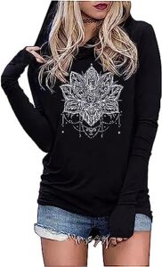 lyeiao mandala graphic fashion hoodie shirts for women lotus flower long sleeve hoodie gothic novelty graphic pullover tops(black,xl)