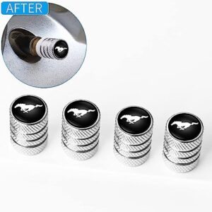 4PCS Metal Car Tire Valve Caps Valve Stem Cover Compatible with Ford Mustang Series Tire Car Decoration Accessories(Silver)