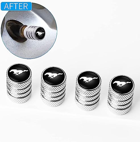 4PCS Metal Car Tire Valve Caps Valve Stem Cover Compatible with Ford Mustang Series Tire Car Decoration Accessories(Silver)