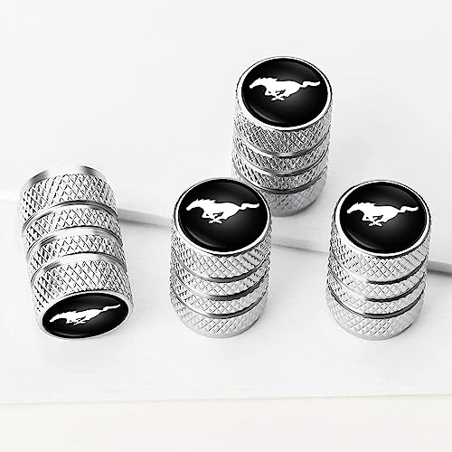 4PCS Metal Car Tire Valve Caps Valve Stem Cover Compatible with Ford Mustang Series Tire Car Decoration Accessories(Silver)