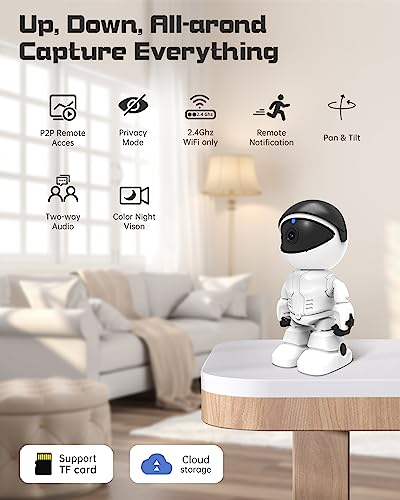 Indoor Camera,Wireless Security Camera, IP Camera 2K, WiFi Home Indoor Camera, Pet Camera with Phone App,Smart Pan Tilt 2.4GHz with IR Night Vision, Siren,Motion Detection for Baby and Pet (2K-White)