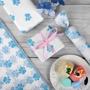 Bolsome 100 Sheets 20 * 14 Inches Dog Paw Print Tissue Paper for Gift Bags, Blue Puppy Paws Tissue Paper for Gift Wrapping for Birthday Baby Boys Shower DIY Craft