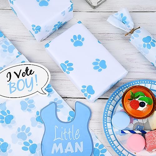 Bolsome 100 Sheets 20 * 14 Inches Dog Paw Print Tissue Paper for Gift Bags, Blue Puppy Paws Tissue Paper for Gift Wrapping for Birthday Baby Boys Shower DIY Craft