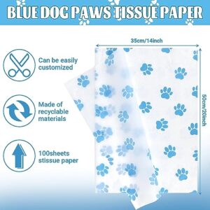 Bolsome 100 Sheets 20 * 14 Inches Dog Paw Print Tissue Paper for Gift Bags, Blue Puppy Paws Tissue Paper for Gift Wrapping for Birthday Baby Boys Shower DIY Craft