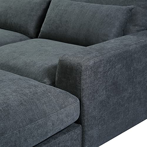 BSYEIO 129.9" Modern Sectional Sofa for Living Room, L Shaped Sofa Couch with Convertible Ottoman Modern Upholstered Sofa Couch with Ottoman Waist Pillows - Grey