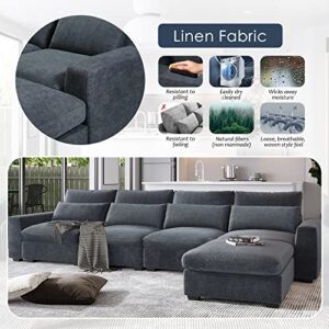 BSYEIO 129.9" Modern Sectional Sofa for Living Room, L Shaped Sofa Couch with Convertible Ottoman Modern Upholstered Sofa Couch with Ottoman Waist Pillows - Grey