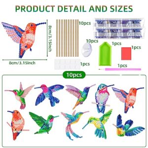 JHGCVX 10 Pcs Hummingbird Diamond Art, Diamond Painting Kits for Garden Decor, Hummingbird Stakes Diamond Art Kits for Indoor Outdoor Garden Yard Decoration