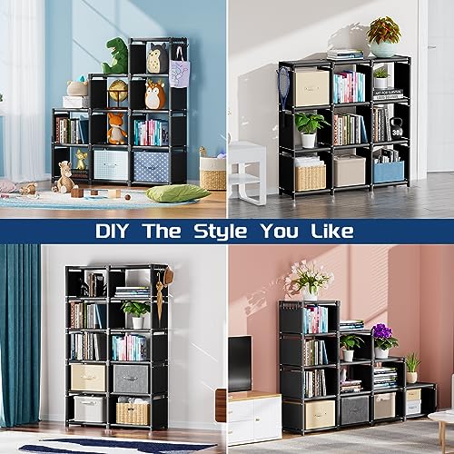 Mavivegue Bookshelf,10 Cube Storage Organizer,Book Shelf Organizer,Tall Bookcase Shelf,Book Cases/Shelves,Black Cube Shelf,Cubbies Closet Storage Organizer Shelves for Bedroom,Living Room,Home,Office