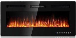 mepty 36" electric fireplace, recessed and wall mounted fireplace insert, fireplace heater and linear fireplace with remote control, timer, adjustable flame color & speed, log set & crystal, black
