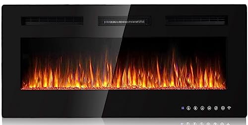 MEPTY 36" Electric Fireplace, Recessed and Wall Mounted Fireplace Insert, Fireplace Heater and Linear Fireplace with Remote Control, Timer, Adjustable Flame Color & Speed, Log Set & Crystal, Black