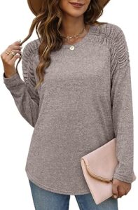 womens tops dressy casual long sleeve shirts for women trendy fall beige tops l