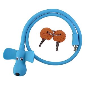 wooqott bike cable lock,cable lock with keys,silicone covered bike lock kids cable lock cartoon lock,2 feet lock for bike,door,skateboard,helmet and more (blue, large)