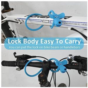 WOOQOTT Bike Cable Lock,Cable Lock with Keys,Silicone Covered Bike Lock Kids Cable Lock Cartoon Lock,2 Feet Lock for Bike,Door,Skateboard,Helmet and More (Blue, Large)