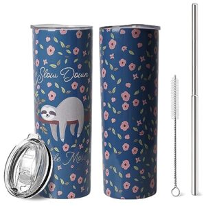 homekown 20oz slow the sloth tumbler stainless steel cup vacuum insulated travel coffee mug with splash-proof lid metal straw