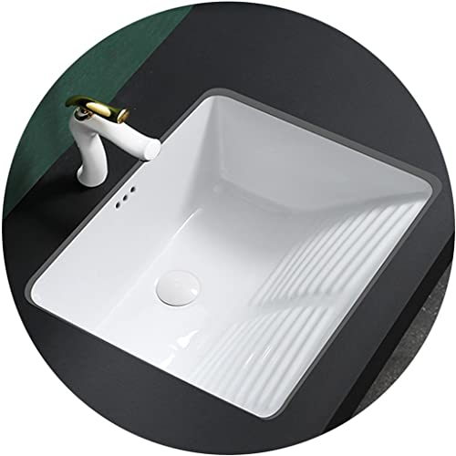 YUEGOO Ceramic Bathroom Laundry Sink Under Counter Bowl Laundry Tub with Faucet Rectangle Home/White/50 * 46.5 * 17Cm