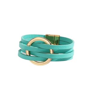 fuqimanman2020 circle charm leather wrap bracelet boho handmade layered cuff bracelets for women teen girls bohemian multi strand bangle bracelets holiday jewelry gift-green