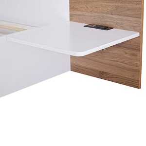 Linique Queen Size Platform Bed with 2 Drawers,Headboard,Shelves,USB Ports and Sockets,Queen Wooden Platform Bed Frame for Bedroom,No Need Spring Box(White)