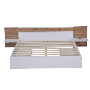 Linique Queen Size Platform Bed with 2 Drawers,Headboard,Shelves,USB Ports and Sockets,Queen Wooden Platform Bed Frame for Bedroom,No Need Spring Box(White)