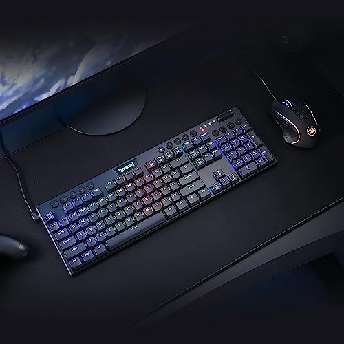 Redragon K619 Horus RGB Mechanical Keyboard, Ultra-Thin Designed Wired Gaming Keyboard w/Low Profile Keycaps, Dedicated Media Control & Tactile Brown Switches, Pro Software Supported