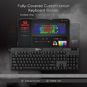 Redragon K619 Horus RGB Mechanical Keyboard, Ultra-Thin Designed Wired Gaming Keyboard w/Low Profile Keycaps, Dedicated Media Control & Tactile Brown Switches, Pro Software Supported