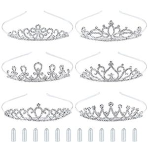 insowni 6 pack decorative sparkling rhinestone silver metal crown headbands tiaras wedding bridal birthday party prom headpieces hair accessories for women flower girls teens kids (12pcs silicone cover for comfort wear included)